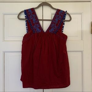 J. Crew Embroidered Pom Pom Tank Top